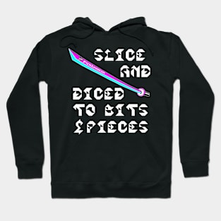 Slice And Diced To Bits and Pieces, v. Code Cyan Magenta Wht Text Hoodie